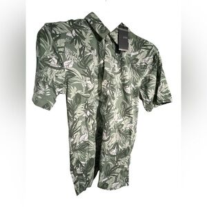 Men's Green Leaf Print Dress Shirt